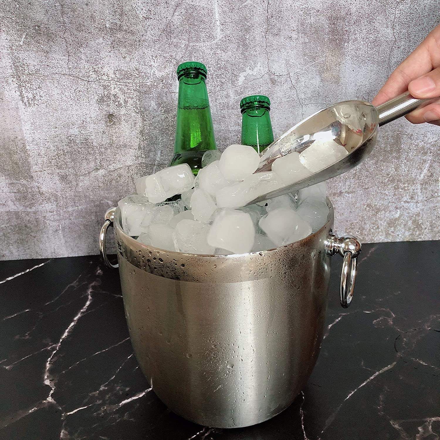 Eiskübel, doppelwandig, isoliert, Champagner- und Weinkübel, hält das Eis länger gefroren, 3-Liter-Eiskübel aus Edelstahl mit Deckel