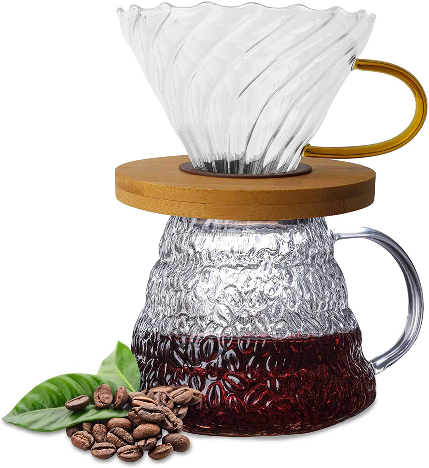 Glas-Cold-Brew-Kaffeemaschine, Kaffeetropfkanne mit Edelstahlfilter
