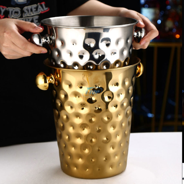 4 Quarts gehämmerter Metall-Getränkeeimer, Champagner, Wein, länger einfrieren, isolierter Eiskübel mit Griff