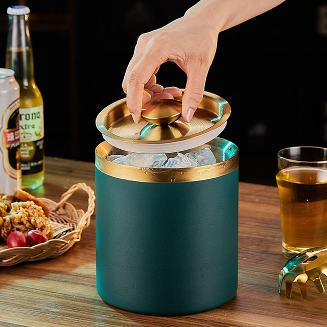 Luxuriöser 3 l tragbarer Cocktail-Eiskorb, Goldkühler, Weinkübel, doppelwandiger Edelstahl-Eiskübel für Partys