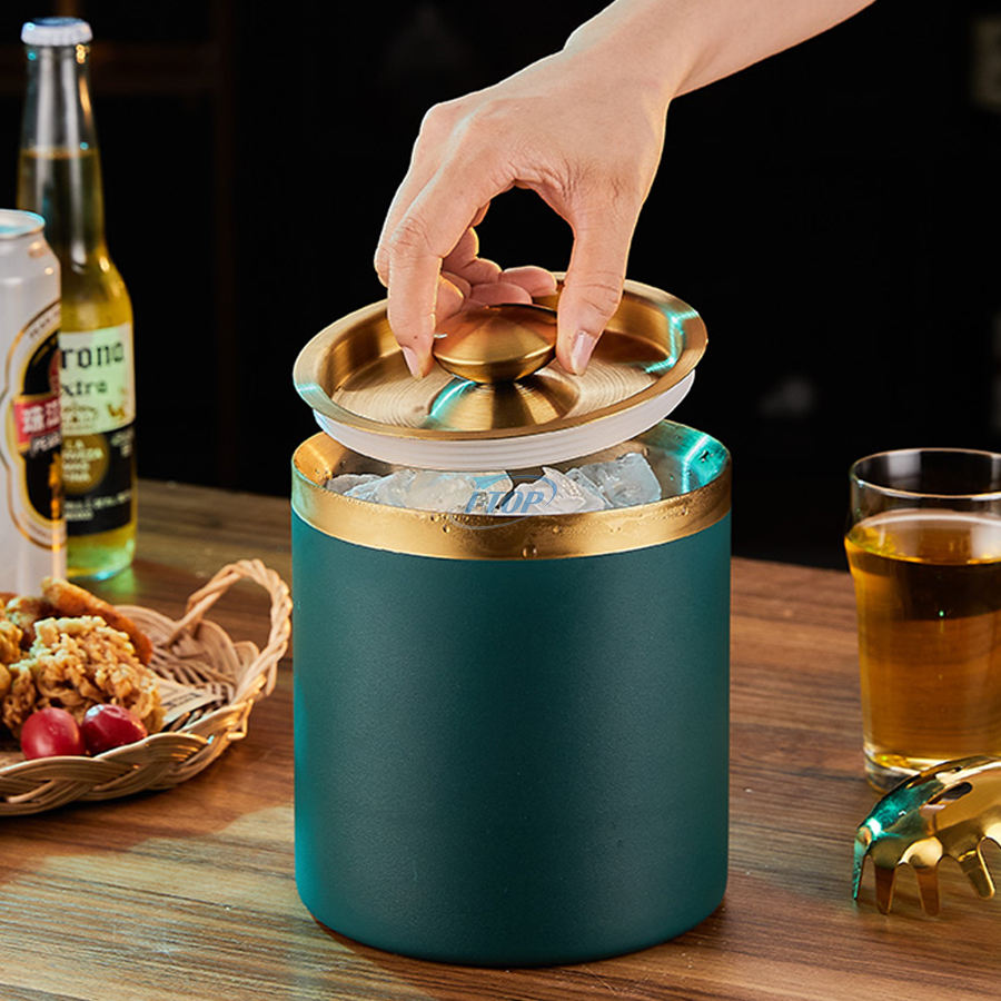 Luxuriöser 3 l tragbarer Cocktail-Eiskorb, Goldkühler, Weinkübel, doppelwandiger Edelstahl-Eiskübel für Partys