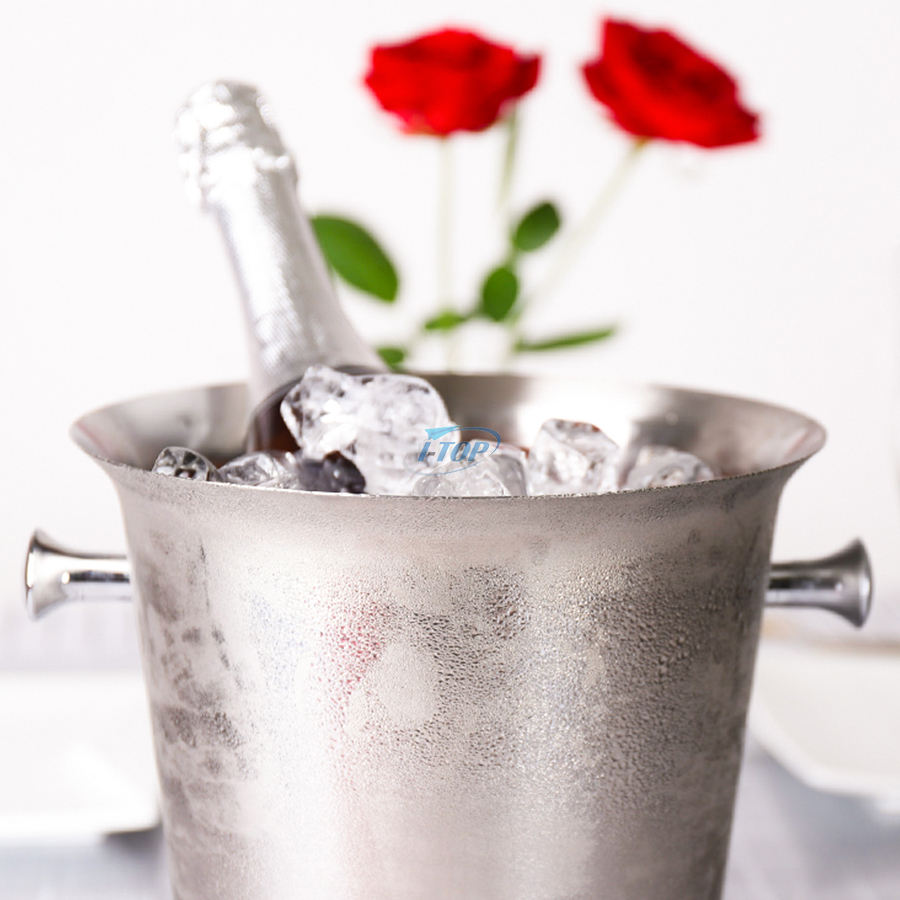 Benutzerdefiniertes Logo 3-Liter-Cocktailbar-Eiskübel Champagnerkühler Isolierte Eiskübel Edelstahl-Eiskübel Mit Griff