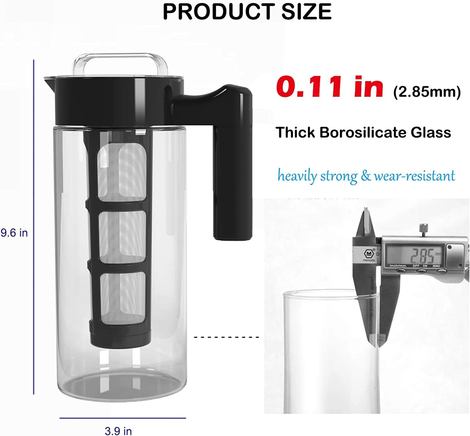 Umweltfreundlicher, BPA-freier Großhandel, 1300 ml, Borosilikat-Klarglas, Kaltbrüh-Eiskaffeebereiter, Krug mit herausnehmbarem Teesieb