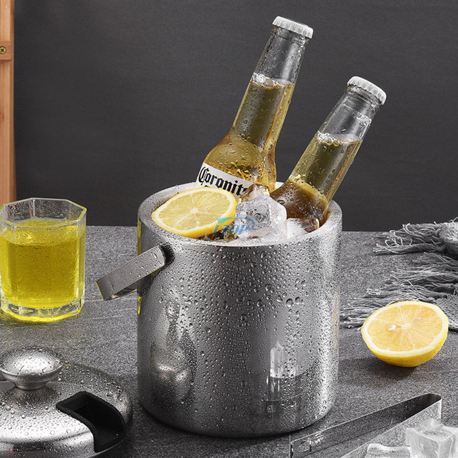 Party-Getränkekühler mit individuellem Logo, isolierter Edelstahl, hält das Eis länger gefroren, Eiskübel für Cocktailbars und Partys
