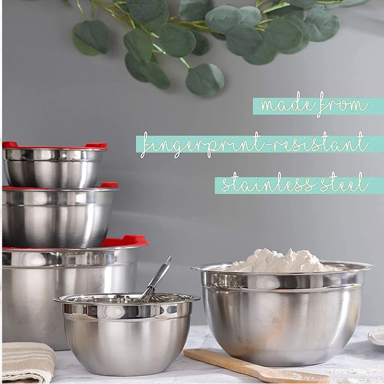 Umweltfreundliches, meistverkauftes 18-cm-Premium-Rührschüssel-Set, Salatschüssel aus Edelstahl mit Deckel für Küchenutensilien