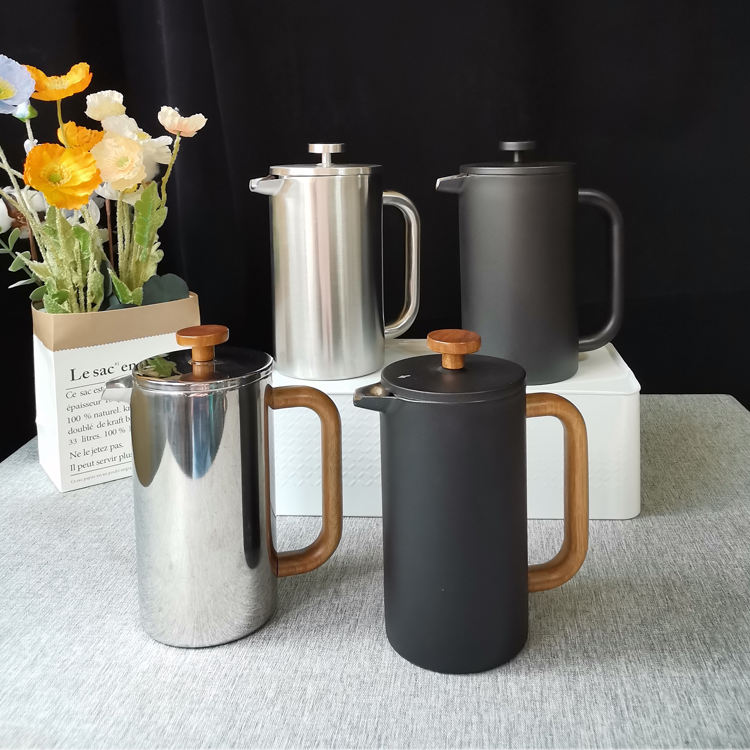 Satinierte Kaffeepresse aus Edelstahl, spülmaschinenfest, Weihnachtsgeschenk, Heimbüro, doppelwandige französische Presse