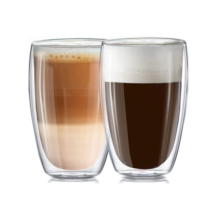 Glas-Kaffeetassen-Set, doppelwandige, isolierte Tassen, große Tassen für Tee, Latte, Cappuccino, Borosilikat-Klarglastassen