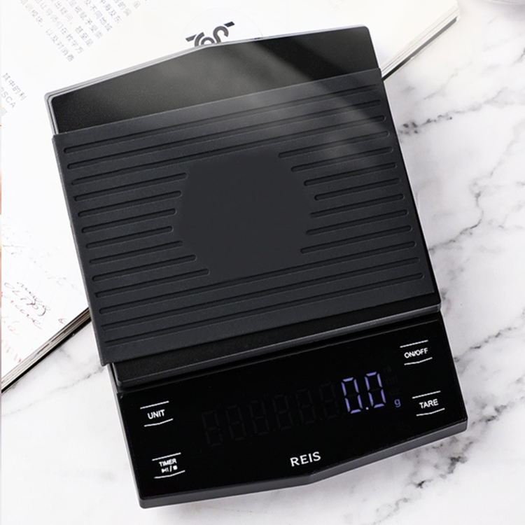 Digitale Kaffeewaage mit Timer CestMall 3 kg/0,1 g hohe LED-Küchenwaage mit verstecktem Bildschirm über USB wiederaufladbar Metallplatten-Küchenwaage