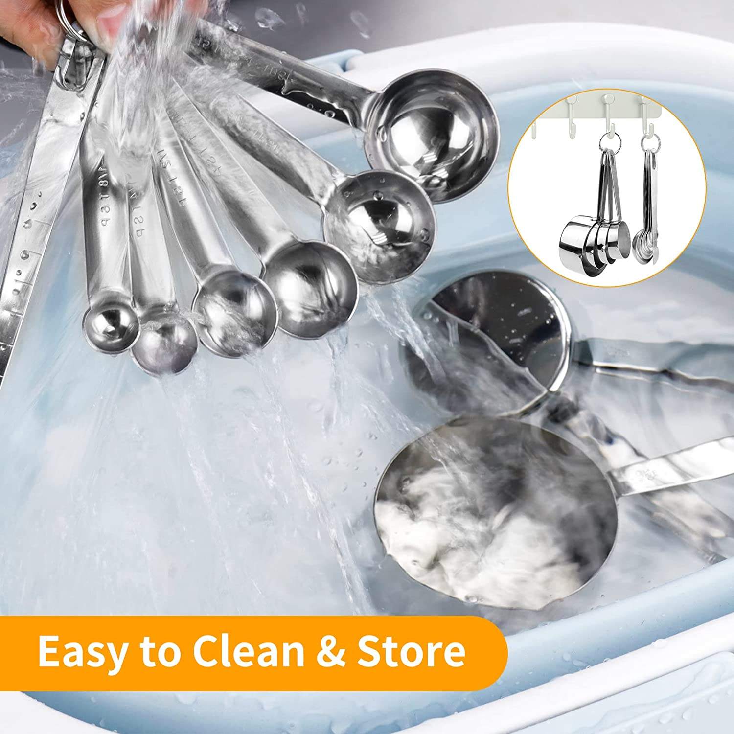 Messbecher und Löffel-Set, zum Kochen und Backen, ineinander steckbare Messbecher-Set, stapelbare Metall-Messlöffel