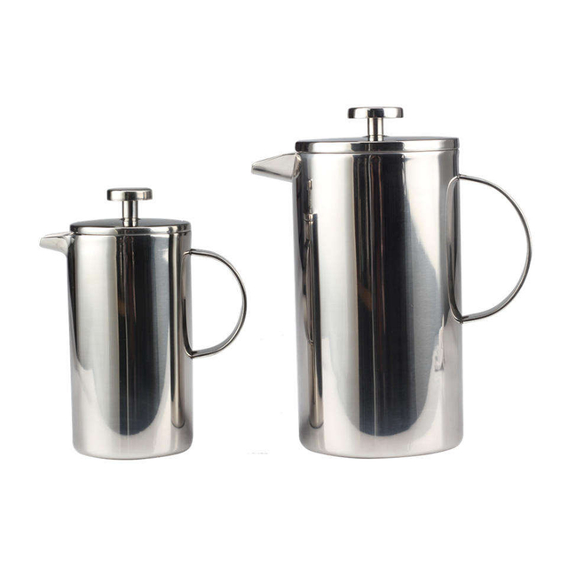 Doppelwandige, isolierte French-Press-Kaffeemaschine aus Edelstahl der Güteklasse 304