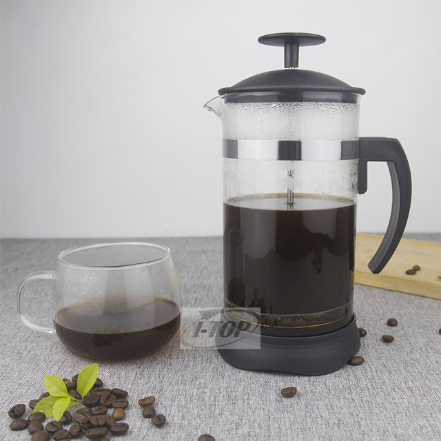 I-TOP GFP08, verbesserte, langlebige, hitzebeständige Kaffeekanne aus Glas, French Press mit Edelstahlständer und Griff