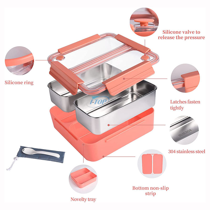 Großhandel für Erwachsene und Kinder, auslaufsichere Lunch-Bento-Box, Lebensmittelaufbewahrungsbehälter, Lunchbox aus Edelstahl 304 mit Deckel