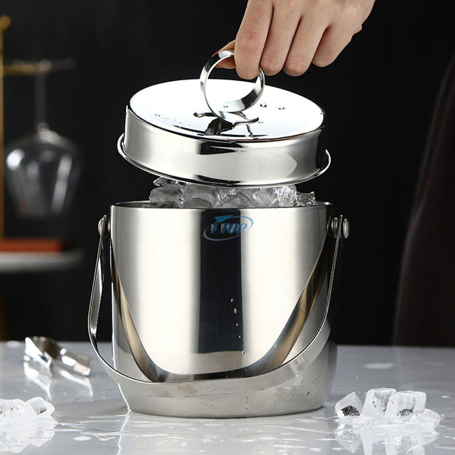 perfektes Geschenk 4L silberner Metalleimer Weinkübel Kühler verzinkter Eiskübel mit Doppelwand