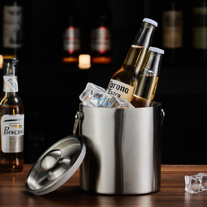 Tragbarer 3-Liter-Kühler für Champagner, Wein, Eiskübel, doppelwandiger Eiskübel aus Edelstahl mit Zange und verdicktem Deckel
