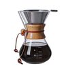 Heiße verkaufende Kaffeemaschine zum Übergießen, Karaffe aus Borosilikatglas mit papierlosem Edelstahl-Kaffeetropf und Holzhülle