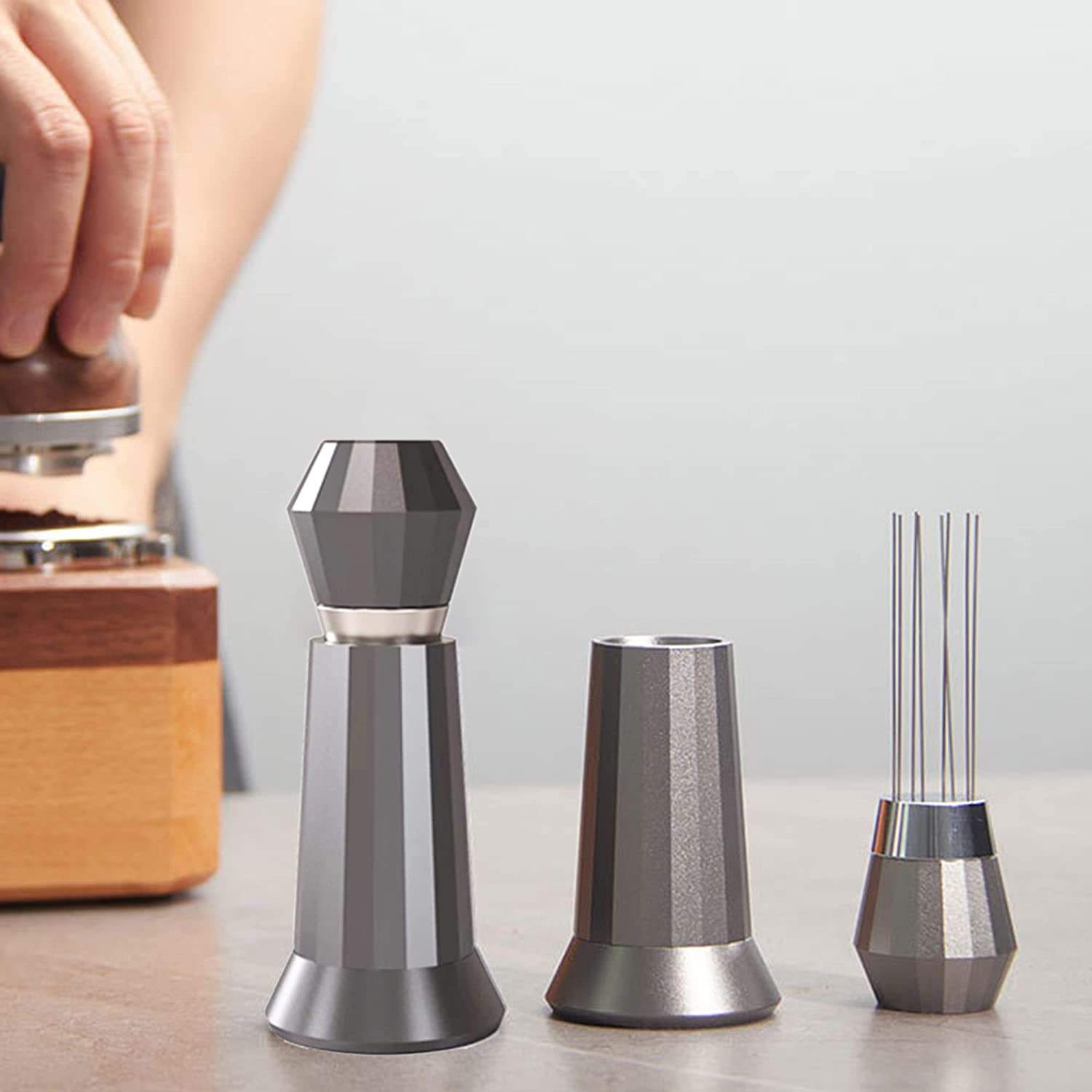 WDT Tool Espresso-Kaffeerührer, professionelles Barista-Nadelverteilungswerkzeug mit 0,4 mm Nadel und Ständer