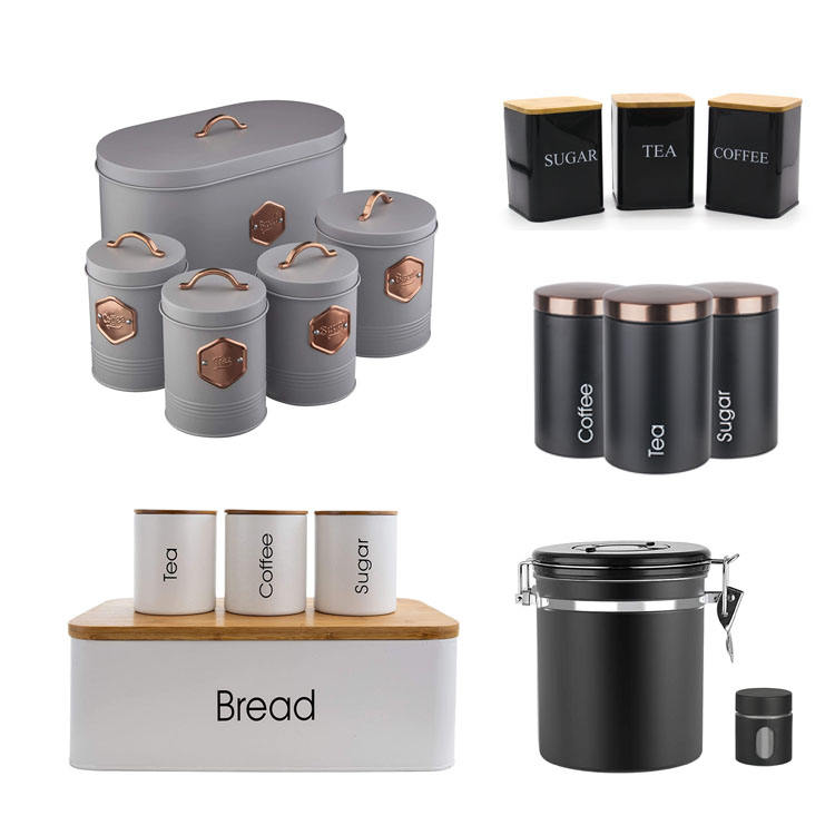 Aufbewahrungsbox aus Metall für die Küche, Lebensmittel, Kaffee, Tee, Zucker, Kanister-Set