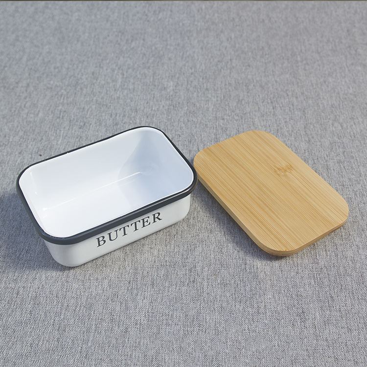 Behälter aus Metall mit Deckel aus Bambusholz für die Küche, Aufbewahrungsbox aus Metall für Zucker und Käse, Butterdose