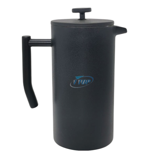 French Press, klassischer Stil, isolierter doppelwandiger Kaffeebereiter aus Edelstahl, 960 ml, French Press mit gebogenem Griff