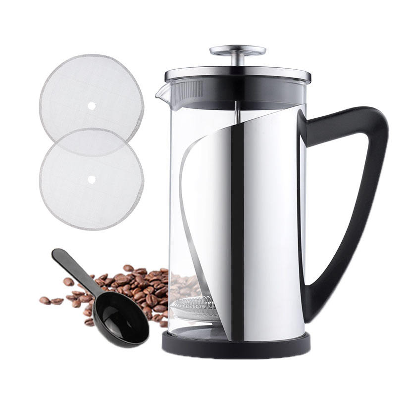 Neu eingetroffene French Press aus Glas und Edelstahl