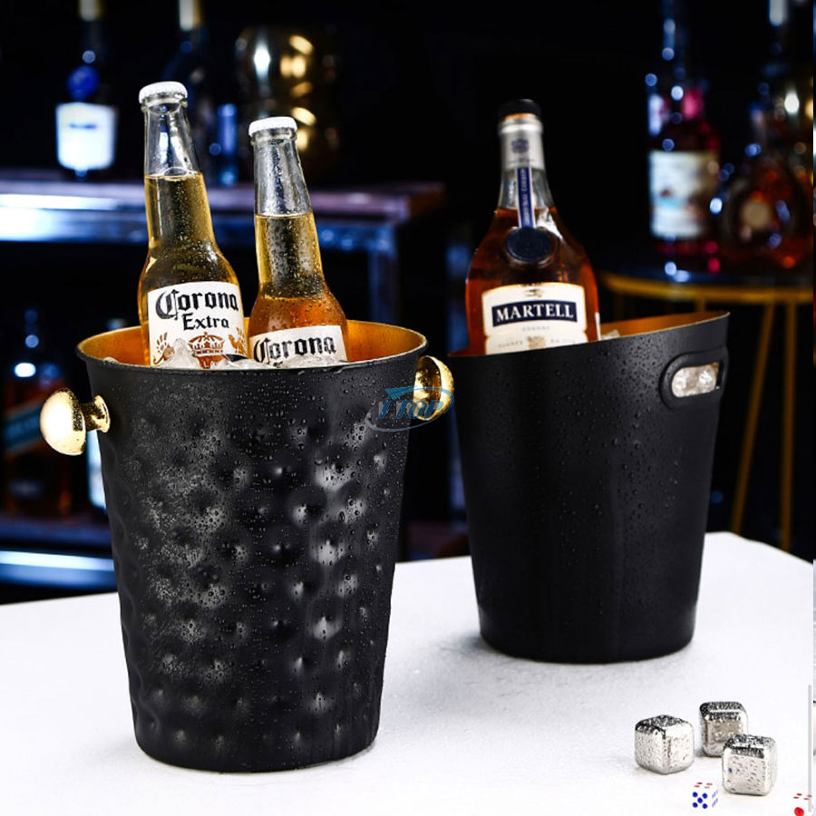 4 Quarts gehämmerter Metall-Getränkeeimer, Champagner, Wein, länger einfrieren, isolierter Eiskübel mit Griff