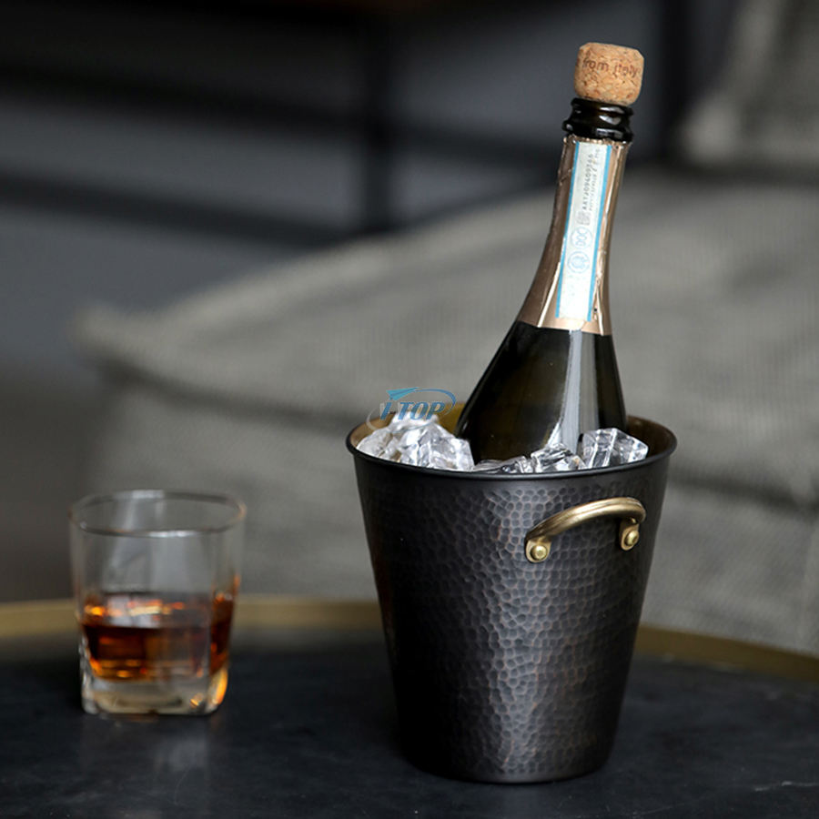 Benutzerdefiniertes Logo 4L Silber Weinkübel Kühler Metalleimer Verzinkter Eiskübel mit Schaufel und Deckel
