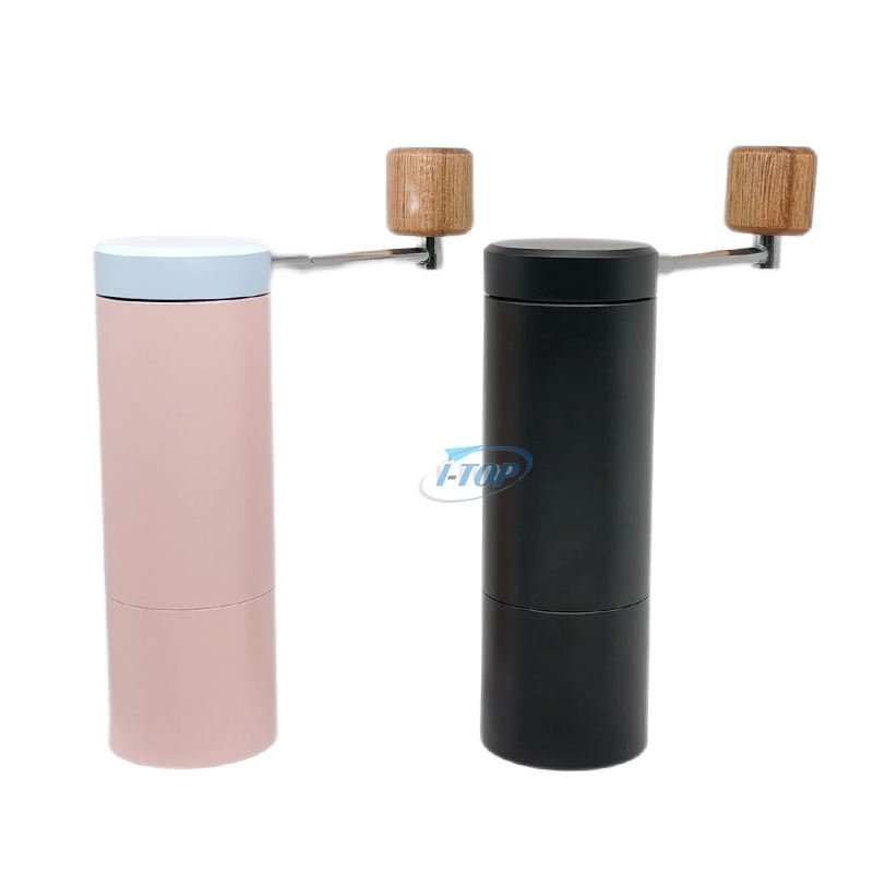 Tragbare Mini-Kaffeebohnenmühle aus Edelstahl mit Holzgriff