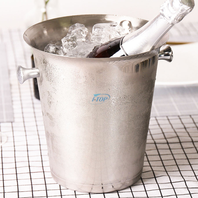 Benutzerdefiniertes Logo 3-Liter-Cocktailbar-Eiskübel Champagnerkühler Isolierte Eiskübel Edelstahl-Eiskübel Mit Griff