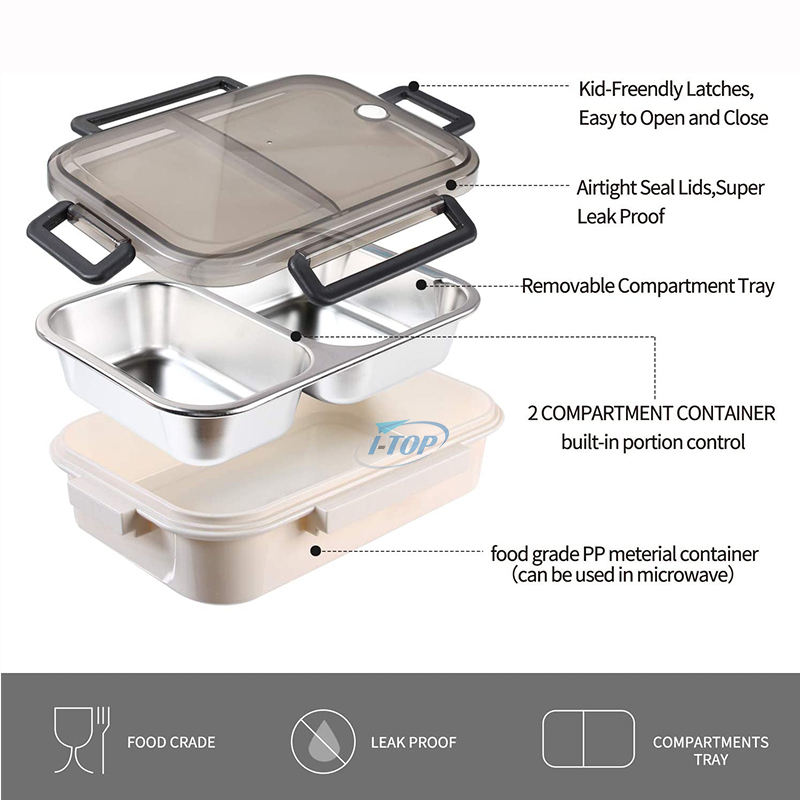 Heißer Verkauf, spülmaschinenfeste, umweltfreundliche Lunchboxen, Lebensmittel- und Snackbehälter aus Edelstahl, Bento-Lunchboxen mit 5 Fächern