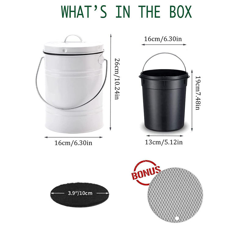 Produkt Küchenmülleimer mit Griff, 1 Gallone, für den Innenbereich, weiß, mit Kunststoffeimer, Kompostbehälter mit Kohlefilter
