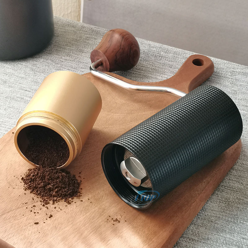 Tragbare Mini-Kaffeebohnenmühle aus Edelstahl mit Holzgriff