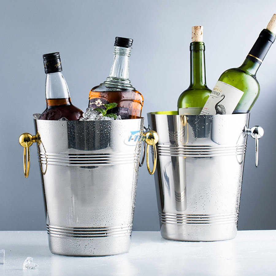 Champagnerkübel aus Edelstahl, großer Eiskübel mit eleganten und klassischen Griffen, ideal zum Kühlen von Champagner in der Hausbar