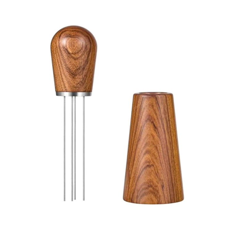 Professionelles WDT-Werkzeug zum Rühren von Kaffee mit 4 oder 8 Nadeln für die Espressoverteilung. Kaffeenadel mit natürlichem Redwood-Griff