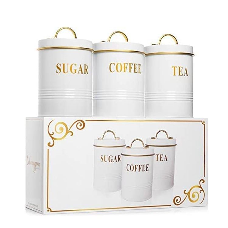 Lieferant, Küche, Speisekammer, Organisation, Kaffee, Zucker, Behälter, weiße Farbe, luftdichtes Edelstahl-Kanister-Set zur Aufbewahrung von Lebensmitteln