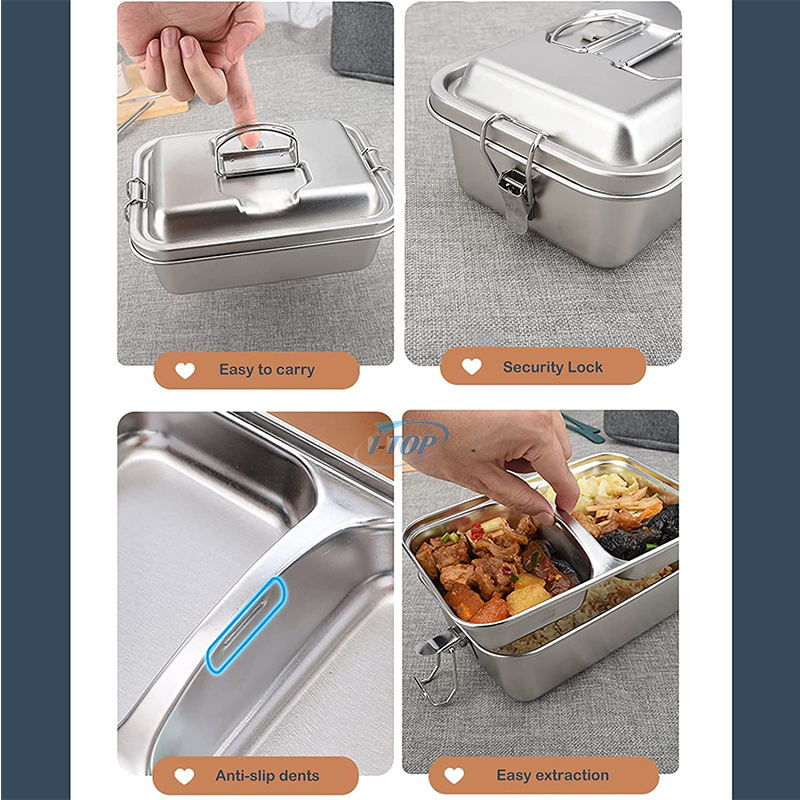 Großhandel für Erwachsene und Kinder, auslaufsichere Lunch-Bento-Box, Lebensmittelaufbewahrungsbehälter, Lunchbox aus Edelstahl 304 mit Deckel