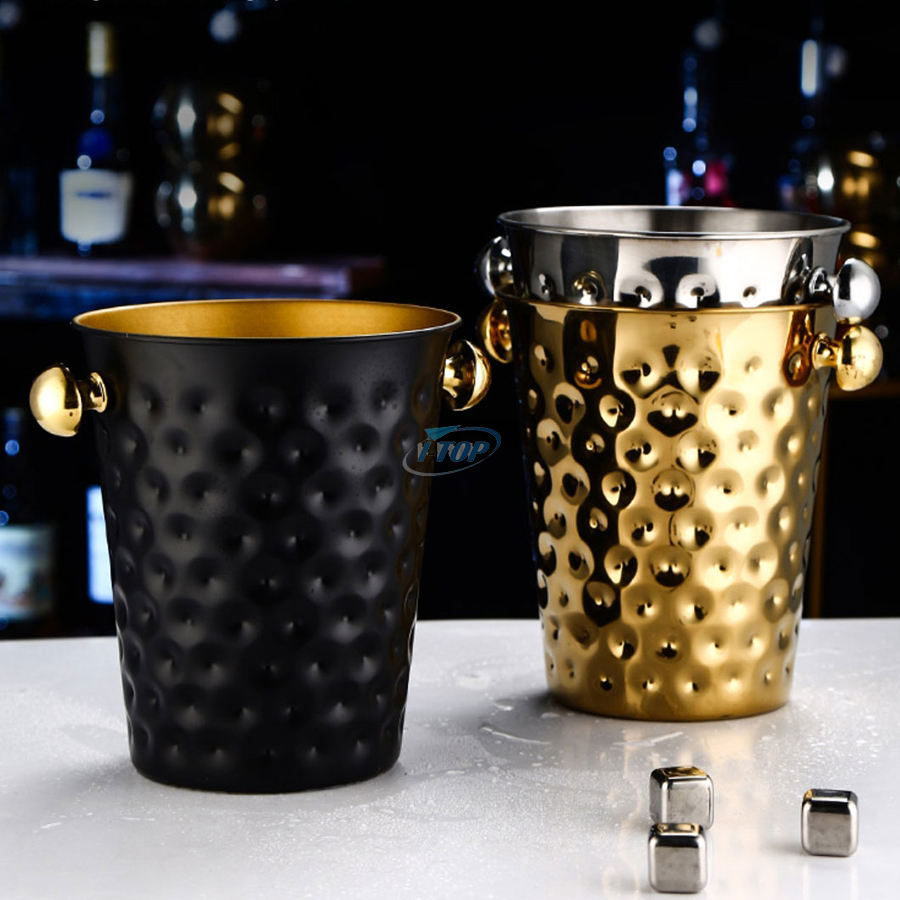 4 Quarts gehämmerter Metall-Getränkeeimer, Champagner, Wein, länger einfrieren, isolierter Eiskübel mit Griff
