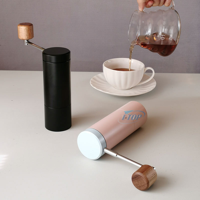 Tragbare Mini-Kaffeebohnenmühle aus Edelstahl mit Holzgriff