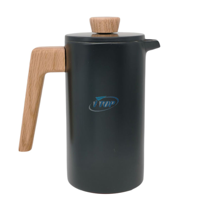 Französische Presse, doppelwandig, isoliert, Thermo-Holzgriff, Edelstahl 304, Cafetiere-Kaffeemaschine