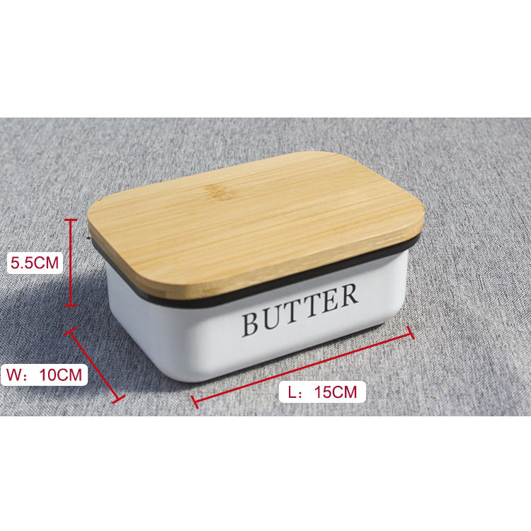 Behälter aus Metall mit Deckel aus Bambusholz für die Küche, Aufbewahrungsbox aus Metall für Zucker und Käse, Butterdose