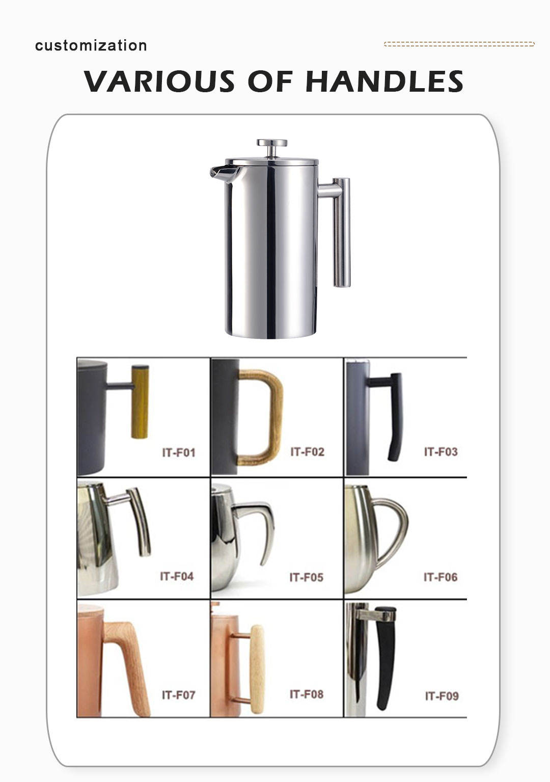 French Press, klassischer Stil, isolierter doppelwandiger Kaffeebereiter aus Edelstahl, 960 ml, French Press mit gebogenem Griff