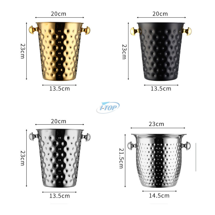 4 Quarts gehämmerter Metall-Getränkeeimer, Champagner, Wein, länger einfrieren, isolierter Eiskübel mit Griff