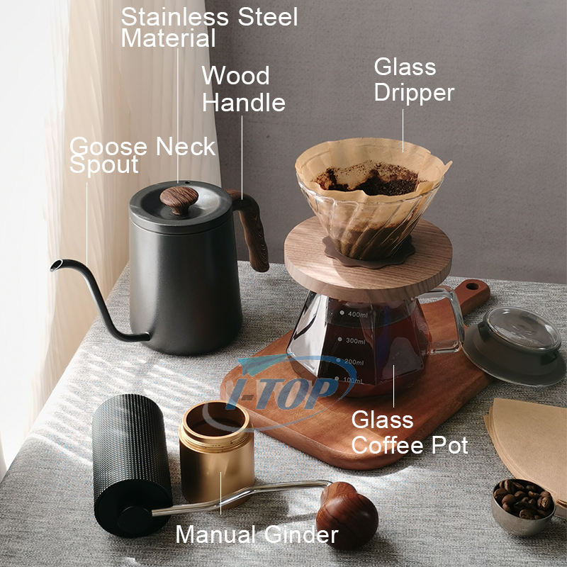 Heißer Verkauf Gießen Über Set V60 Kaffee Kit Mini Edelstahl Tragbare Hand Kaffeebohne Manuelle Kaffeemühle Großhandel