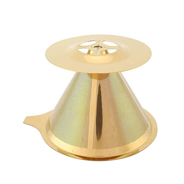 Wiederverwendbarer Kaffeefilter, Tropfsieb, Kaffeetropfer, Edelstahl, Metall, goldfarbenes Netz, Sieb, Kegel, Kaffeefilter