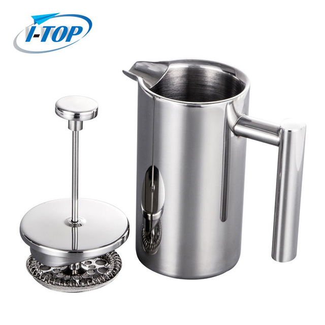French-Press-Kaffeemaschine aus Edelstahl mit 4-stufigem Filtersystem. Reise-French-Press-Kaffeemaschine