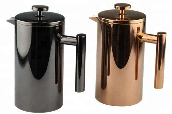 French-Press-Spiegelschwarz, klassischer Stil, Edelstahl, 960 ml, isolierte doppelwandige Kaffeemaschine, French Press mit individuellem Logo