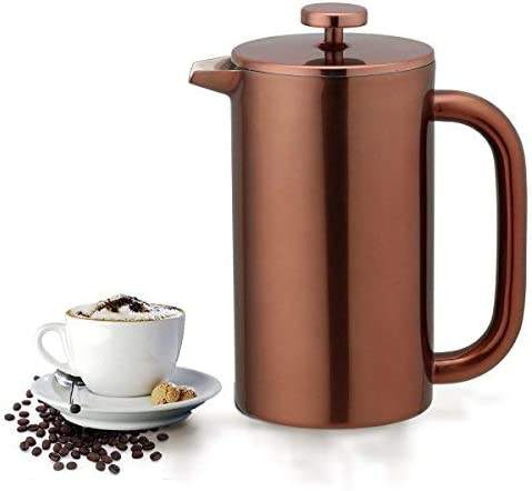 French-Press-Kaffeemaschine aus Edelstahl 304, inklusive Clip-Schaufel, fingerabdruckbeständig, doppelwandig isoliert