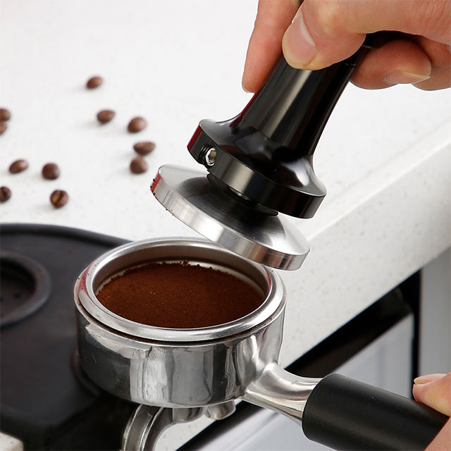 Ecocoffee Espresso-Kaffeestampfer aus Edelstahl, kalibriert mit Pulverpresse mit Federgriff