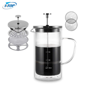 I-TOP GFP06 350 ml 600 ml 1000 ml Kaffeebereiter mit Bambusdeckel, Prensa Francesa, Reisekaffee, Edelstahl, französische Presse