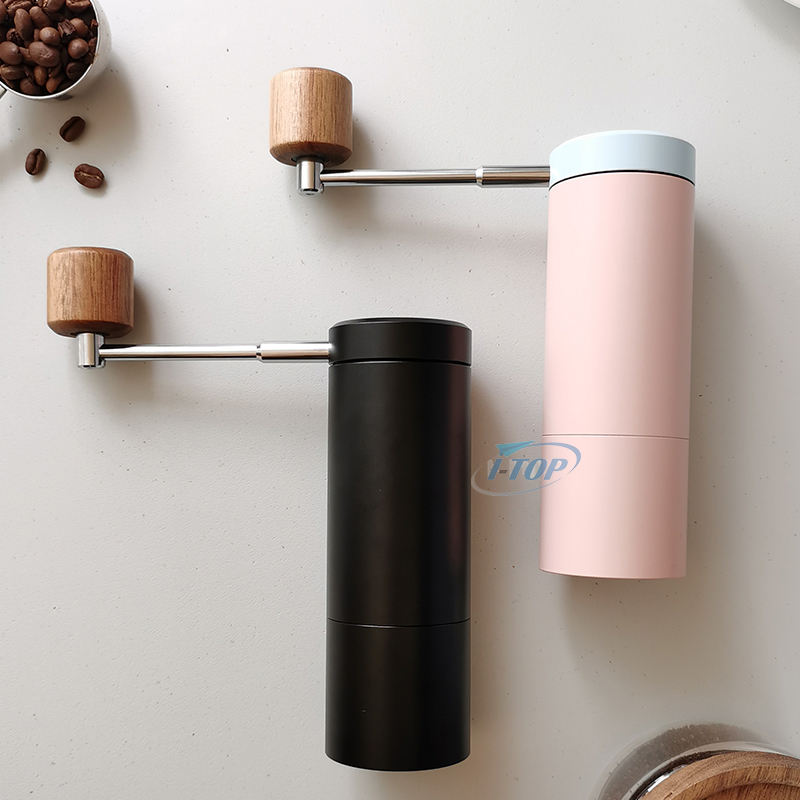 Tragbare Mini-Kaffeebohnenmühle aus Edelstahl mit Holzgriff