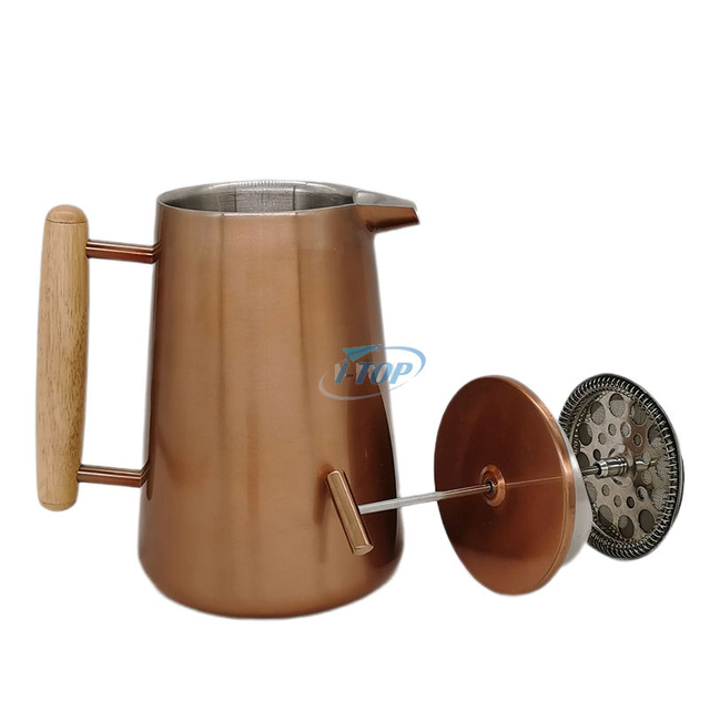French-Press-Kaffeemaschine aus Edelstahl der Güteklasse 304, 1 Liter, mit 4-stufigem Filtersystem, doppelwandige Kaffeepresse